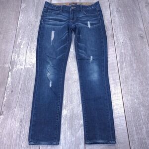 Paige Skyline Skinny Jeans Womens 27 Blue Distressed Dark Wash Denim